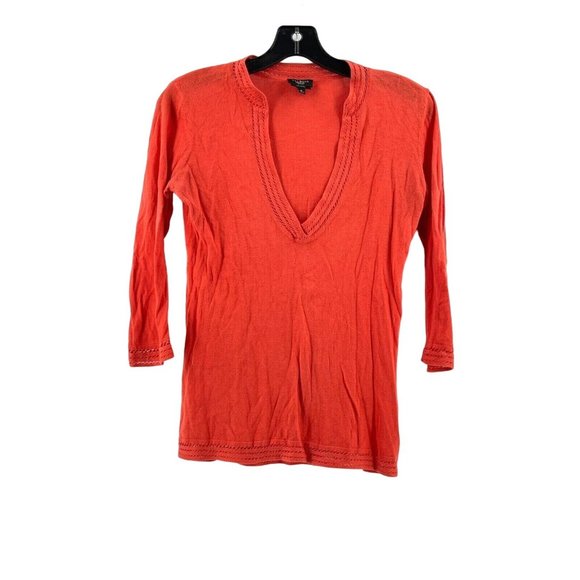 Talbots Petites Women's Orange Long Sleeve V Neck Knit Top Blouse Shirt Size PS - Picture 1 of 9